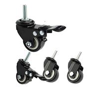 Plate Casters 4 Castor Wheels for Furniture with Brake Thread M8 Small Swivel Casters 40mm/50mm PU Silent Double Bearing Stem Casters Castors Casters (Color : Black, Size : 1.5inch M8 2brake+(1.5inch