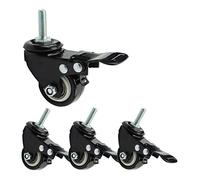 Plate Casters 4 Castor Wheels for Furniture with Brake Thread M8 Small Swivel Casters 40mm/50mm PU Silent Double Bearing Stem Casters Castors Casters (Color : Black, Size : 1.5inch M8 2brake+(2inch M8