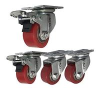 Plate Casters 4 Industrial Castor Wheels 40mm/50mm Heavy Duty Casters 1000kg Silent PU Plate Swivel Casters with Brake Steel Iron Bearing for Factory Transport Tram Castors Casters