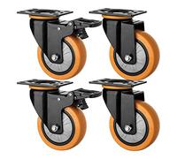 Plate Casters Heavy Duty Castor Wheels 100mm 4'' Plate Swivel Casters for Furniture with Brake Silent PU 480kg Industrial Casters Castors Casters(Black)