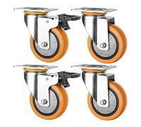 Plate Casters Heavy Duty Castor Wheels 125mm 5'' Plate Casters Swivel Casters for Furniture with Brake Silent PU 540kg Industrial Casters Castors Casters (Color : Black, Size : 5inch 2brake+2(Silver)