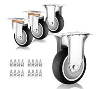 Plate Casters Set of 4 3in 4in 5in Heavy Duty Industrial Caster Wheel, Dual Locking No Noise Thermoplastic Rubber Casters, for Carts Furniture Trolley DIYs Stands Workben (Fixed+swivel 75mm/