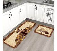 Plate Kitchen Rugs Sets of 2, Rustic Country Fork Knife None Beige Washable Soft Kitchen Sink Rug Decor for Sink Area Laundry Room Bathroom Entryway