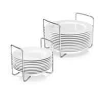 Plate Organizer for Kitchen Counter Bamboo Dish Racks for Cabinet Plate Holder for Kitchen Drawer Storage 2 Pack Adjustable for 6.75" to 12.5" Stainless Steel 304 Portable (White, 1 x Small & Large)