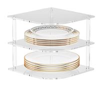 Plate Rack Organizer for Cabinet,Clear Acrylic Corner Shelf | 3-tier Corner Dish Shelf for Kitchen Nightstand Closet Dresser Freezer Tabletop Bathroom Counter
