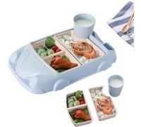 Plate Sets for Car Shaped Tableware Set for Kitchen and Dining Table Car Dinner Tray Fiber Plastic Boys and Girls with Separate Plates Cutlery Water Cup (Light Blue)