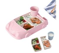 Plate Sets for Car Shaped Tableware Set for Kitchen and Dining Table Car Dinner Tray Fiber Plastic Boys and Girls with Separate Plates Cutlery Water Cup (Light Pink)
