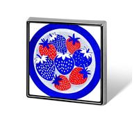 Plate with Fresh Ripe Strawberries Minimal Unisex Brooches & Pins Square Lightweight Lapel Badge Jewelry for Clothing Shawl Hat