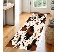 Plateau Cow Print Runner Rug, Retro Animal Texture Geometric Abstract Brown Kitchen Mat, Non-Slip Washable Low Pile Rug For Laundry Room, Indoor Hallway Carpet(L2,65x220cm)