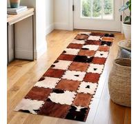 Plateau Cow Print Runner Rug, Retro Animal Texture Geometric Abstract Brown Kitchen Mat, Non-Slip Washable Low Pile Rug For Laundry Room, Indoor Hallway Carpet(L5,65x300cm)
