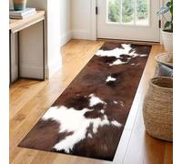 Plateau Cow Print Runner Rug, Retro Animal Texture Geometric Abstract Brown Kitchen Mat, Non-Slip Washable Low Pile Rug For Laundry Room, Indoor Hallway Carpet(L3,65x220cm)