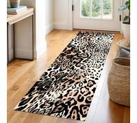 Plateau Cow Print Runner Rug, Retro Animal Texture Geometric Abstract Brown Kitchen Mat, Non-Slip Washable Low Pile Rug For Laundry Room, Indoor Hallway Carpet(L4,80x200cm)