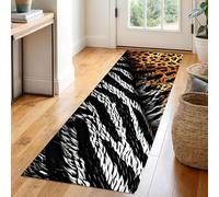 Plateau Cow Print Runner Rug, Retro Animal Texture Geometric Abstract Brown Kitchen Mat, Non-Slip Washable Low Pile Rug For Laundry Room, Indoor Hallway Carpet(L9,65x220cm)