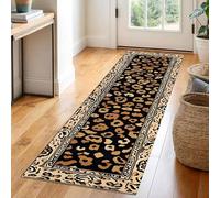Plateau Cow Print Runner Rug, Retro Animal Texture Geometric Abstract Brown Kitchen Mat, Non-Slip Washable Low Pile Rug For Laundry Room, Indoor Hallway Carpet(L8,80x200cm)