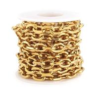 Plated Cable Chain 1M Stainless Steel Cable PVD Gold Plated Chain Bulk Heavy Circle Dull Textured Chunky Chains for Rock Jewelry Making Curb Chains(Gold)