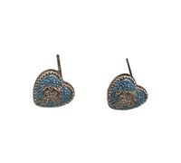 Plated Heart Crosses Earrings with Simulated Blue Turquoise | Gold Plated Ear Accessories with Sparkling Cubic Zirconia Stones for Women and Girls, Fashion Jewelry