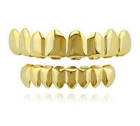 Plated Hip Hop Teeth,Gold Plated Teeth Grill Set 18K Gold Plated Hip Hop Grillz 2 Extra Strips for Shaping，for Dental Care Sets Party Performance(Gold)