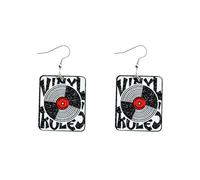 Plated Small Earrings Retro Tape Records Hip Hop Style Nostalgic Fashion Versatile Earrings For Women Funky Necklace (C, One Size)