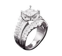 Plated Square Cubic Zirconia Three In One Wedding Engagement Promise Ring For Women Rings with Chains (Gold, A)