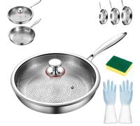 Plateful Titanium Pan with Lid, Hammered Titanium Pans for Cooking Non Stick, Plateful PureTitanium Pan, Ultra-Durable & Scratch-Resistant, Perfect for Every Cooktop (with Cover,10.23in / 26cm)