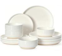Plates and Bowls Sets, Dinnerware Sets for 4, 12 Pieces Scratch Resistant Dishware Dishes Set, Ceramic Kitchen Dinner Set, Porcelain & Microwave and Dishwasher Safe, Cream White