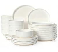 Plates and Bowls Sets, Scratch Resistant Dinnerware Sets for 8, 24 Pieces Porcelain Ceramic Dishware Dishes Set, Modern Stoneware Kitchen Dinner Set, Microwave and Dishwasher Safe, Cream White