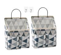 PLATEYTR 2 Piece Hanging Storage Basket with Hooks Wall Mounted Storage Bag, Hanging Storage Space, Stylish Hanging Bag with Side Mesh Pocket for Bedroom Bathroom Kitchen Fabric Storage Bag