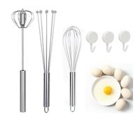 PLATEYTR 3 Set Professional Egg Hand Whisk Beater With 3 Hooks - Stainless Steel Hand Push Semi Automatic Blender Mixer for Quick and Efficient Whisking