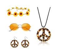 PLATEYTR 70s Fantastic Dress Female Hippie Accessories, 60s 70s Disco Hippie Dress Female Set Bohemian Dress Sunglasses, 70s Disco Fantastic Dress Halloween Carnival Dress
