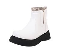 Platform Ankle Boots for Women Winter Boots in White/Black Daily Barefoot Shoes Ultra Comfortable Shoes Youth Fashion Versatile Flat Shoes for Warmth and Comfort, white, 4 UK