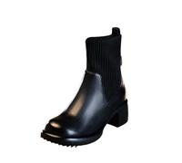 Platform Ankle Boots Women's 70s Winter Boots Women's Lined and Waterproof Combat Boots with Block Heel Profile Sole Round Toe Short Shaft Boots Half Height Chelsea Boots Bike Boots, black, 5 UK