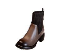 Platform Ankle Boots Women's 70s Winter Boots Women's Lined and Waterproof Combat Boots with Block Heel Profile Sole Round Toe Short Shaft Boots Half Height Chelsea Boots Bike Boots, brown, 4 UK