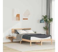 Platform Bed Frame Natural Solid Pine Wood 140x200cm Minimalist Slatted withHead