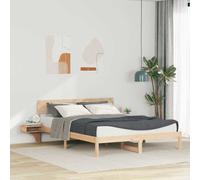 Platform Bed Frame Natural Solid Pine Wood King 160x200cm Headboard Low Profile