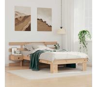 Platform Bed Frame Solid Pine Wood Brown 194.5x145x73cm With Nightstands Single [EEK: A]