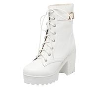 Platform Boots for Women Chunky Heel Lace up Combat Boots Platform High Heel Ankle Booties Goth Buckle Motorcycle Shoes Dress Shoes White Footwear Gift Size 5.5