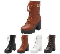 Platform Boots for Women Chunky Heel Lace up Combat Boots Platform High Heel Ankle Booties Goth Buckle Motorcycle Shoes Dress Shoes Brown Footwear Gift Size 5.5