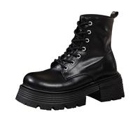 Platform Boots for Women Lace-Up Thick-Soled Thick-Heeled Boots Black