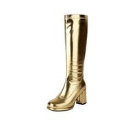 Platform Boots with Zip for Women - Silver Overshoes, Costume Accessories, Disco Fever, Fancy Dress Costumes, 01 Gold 1, 12 UK