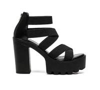 Platform Chunky Heel Sandals for Women Strappy Elastic Band High Heels Back Zip Block Heel Dress Shoes Open Toe Ankle Strap Platform Shoes for Evening Party Summer Casual