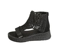 Platform Chunky Sandals for Women Sandals Size 7 Women's Crochet Ankle Strap Platform Open Toe Zip Up Summer Shoes Gold Strappy Shoes Size 5 Sandal (Black,4.5)
