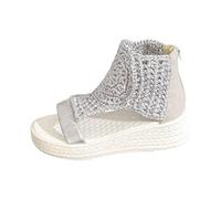 Platform Chunky Sandals for Women Sandals Size 7 Women's Crochet Ankle Strap Platform Open Toe Zip Up Summer Shoes Gold Strappy Shoes Size 5 Sandal (Grey,3.5)