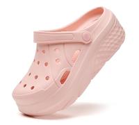 Platform Clogs for Women - High Heel Garden Clogs, Lightweight Gardener Shoes, Nurse Shoes, Fashion Wedge Sandals, Breathable Slides - 2 Inch Heel, Pink, Size 41