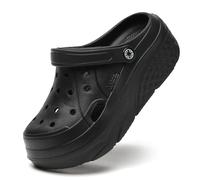 Platform Clogs for Women - High Heel Garden Clogs, Lightweight Gardener Shoes, Nurse Shoes, Fashion Wedge Sandals, Breathable Slides - 2 Inch Heel, Black, Size 39