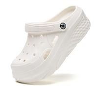 Platform Clogs for Women - High Heel Garden Clogs, Lightweight Gardener Shoes, Nurse Shoes, Fashion Wedge Sandals, Breathable Slides - 2 Inch Heel, White, Size 39