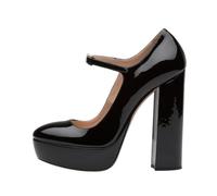Platform Closed Toe High Heels for Women's, Mary Janes Banquets Chunky Block High Pumps Classic Round Toe Ankle Strap Dress Fashion Party Heeled Shoes,Black,9 UK