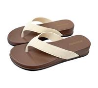 Platform Flip Flops Women, Beach Flip Flops Womens, Stitched Strap Flip-Flop, Open Toe Slip-On Footwear, Dual-Tone Thong Slides For Poolside Lounging, Summer Vacation Trips And Casual Errands