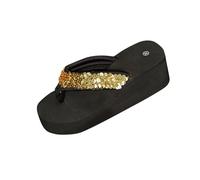 Platform Flip Flops Women with Sequin Embellishments Thick-Soled Flip Flops Ladies Roman Style Wedge Heel Sandals Comfortable Plus-Size No Slip Slides Beach Slippers Summer Thong Sandals Size 3.5-7.5
