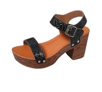 Platform Heels for Women Studded Platform High Heel Stylish Roman Block Heel Sandals with Buckle Ankle Strap