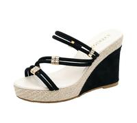 Platform Heels For Women Women's Wedge Hollow Out Strap Shoes Slip Thick Soled Toe Backless Ankle Strap Sandals (6)